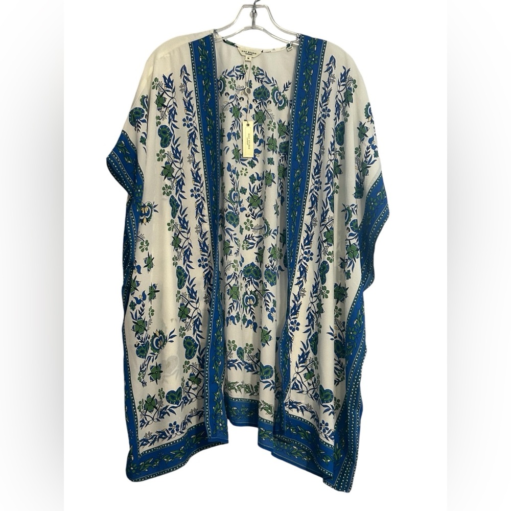 Max Studio Floral White Blue Open Front Kimono NWT Size M